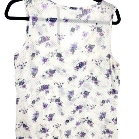 Lilly Lou White Floral Polka Dot Sheer Layered Ruffle Sleeveless Top Size Large - Picture 2 of 5